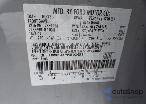 2023 Ford Maverick Lariat z USA, uszkodzony, nr VIN 3FTTW8E35PRB02451